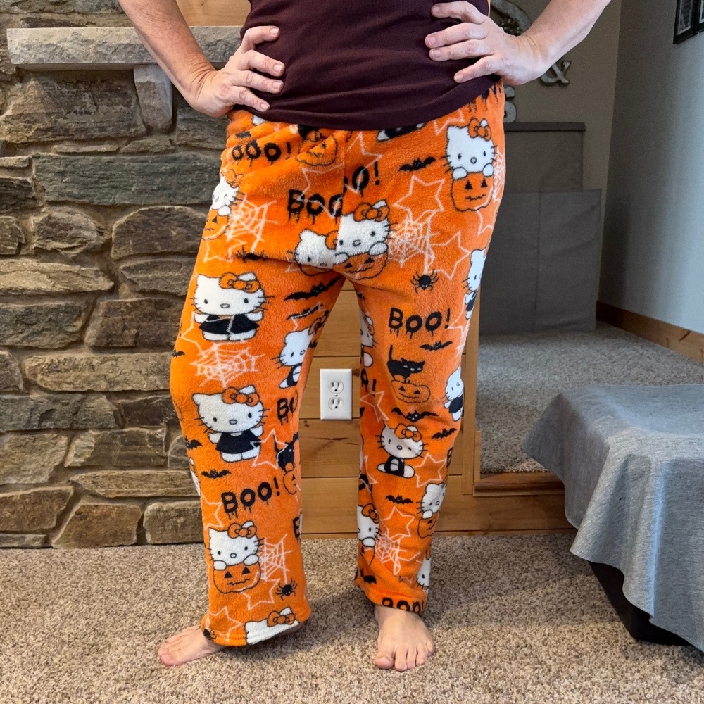 Super Soft Fuzzy Halloween Hello Kitty Lounge or Pajama Pants - L Orange